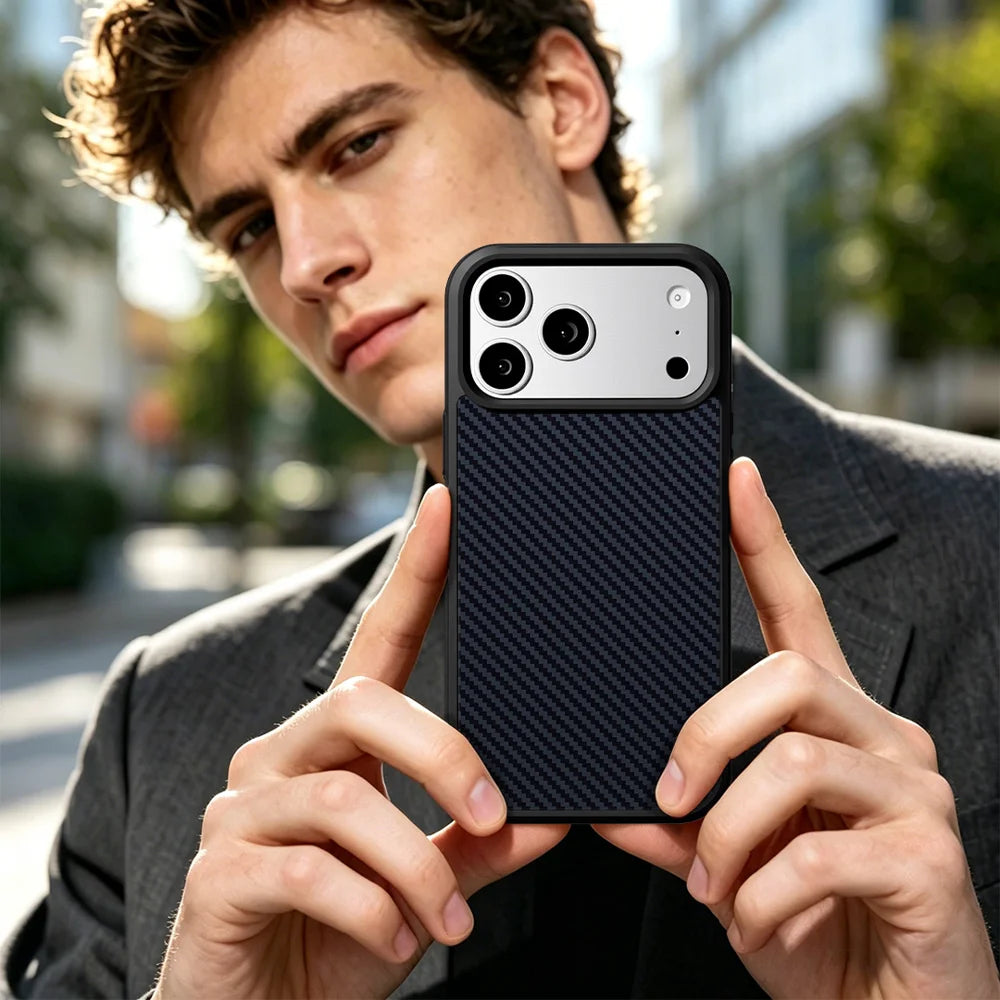 EYCASE for iPhone 17 Pro Max Magnetic Case  Kevlar Series UV Printed Black Edge TPU Acrylic Phone Cover - Black Grey - 5