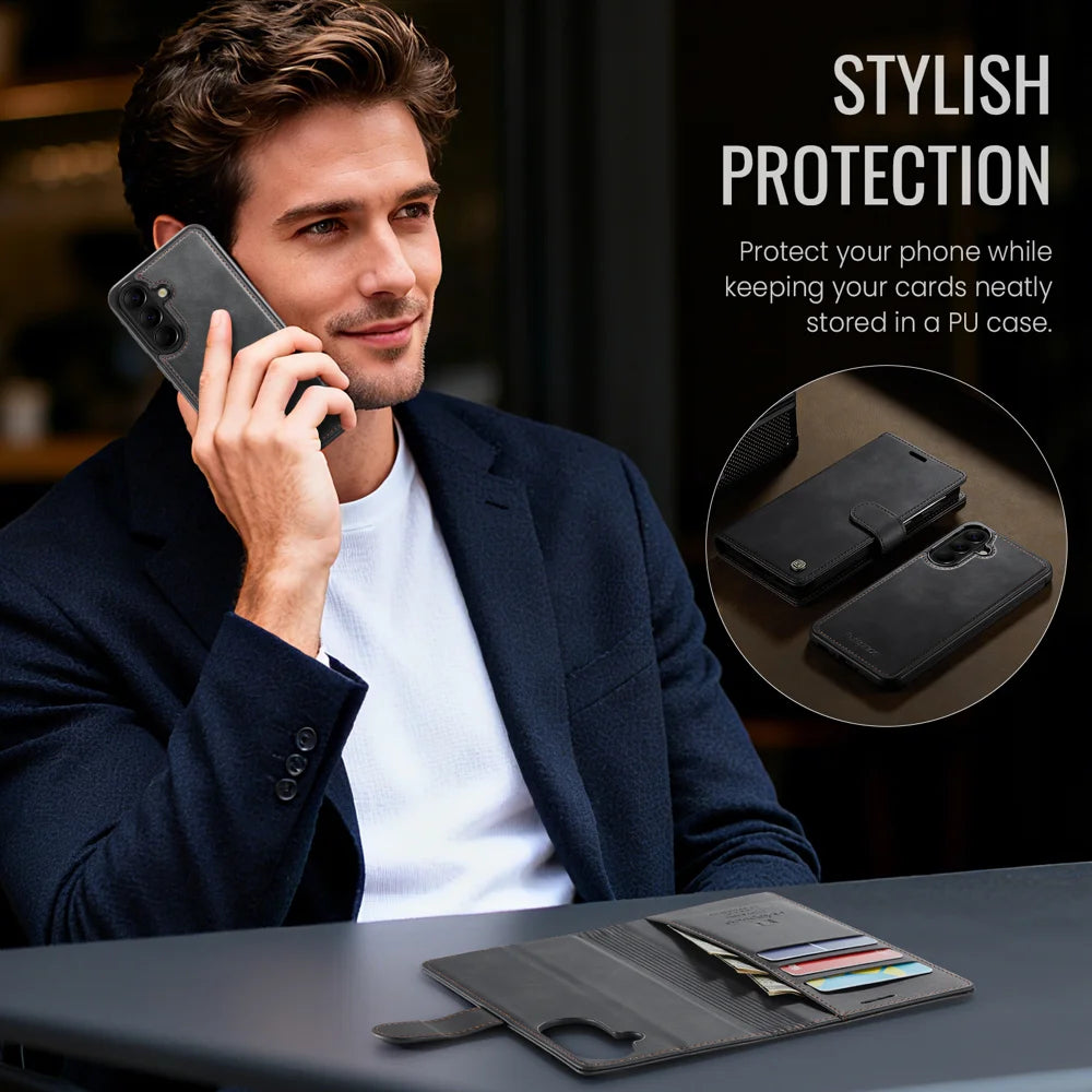 AUTSPACE for Samsung Galaxy A36 5G A05 Case Wallet Stand Detachable Leather Magnetic Phone Cover - Black - 4
