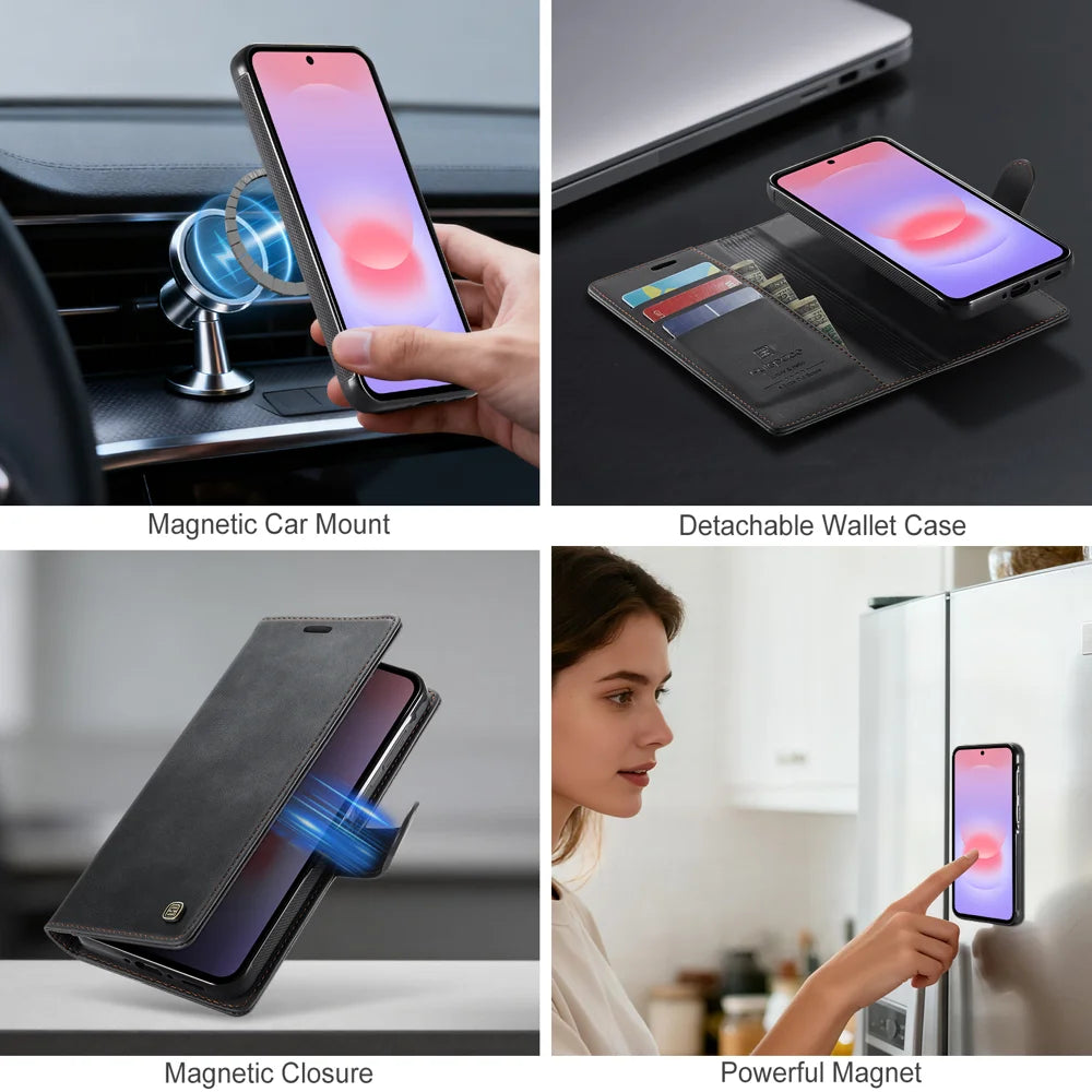 AUTSPACE for Samsung Galaxy A36 5G A05 Case Wallet Stand Detachable Leather Magnetic Phone Cover - Black - 7
