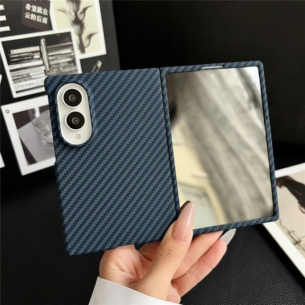 For Samsung Galaxy Z Fold8 Magnetic Case Carbon Fiber Texture PC Phone Cover with Screen Protector - Blue - 2