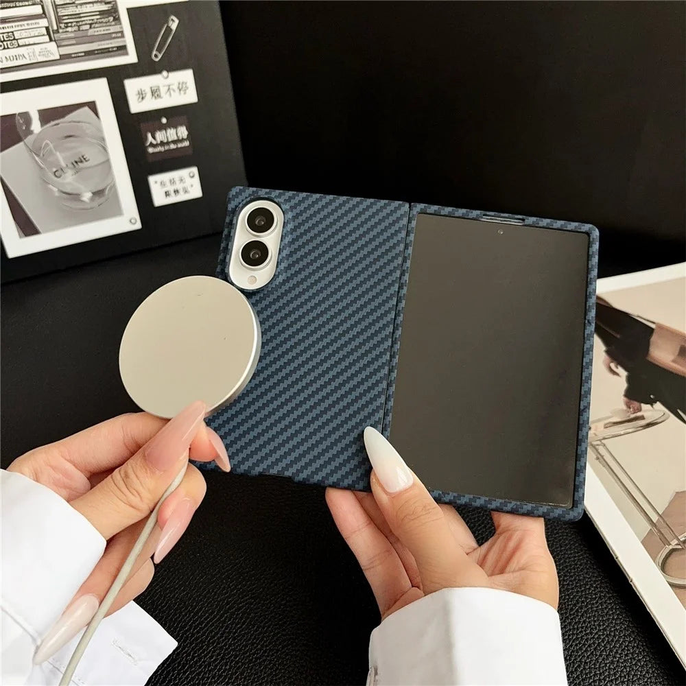 For Samsung Galaxy Z Fold8 Magnetic Case Carbon Fiber Texture PC Phone Cover with Screen Protector - Blue - 5