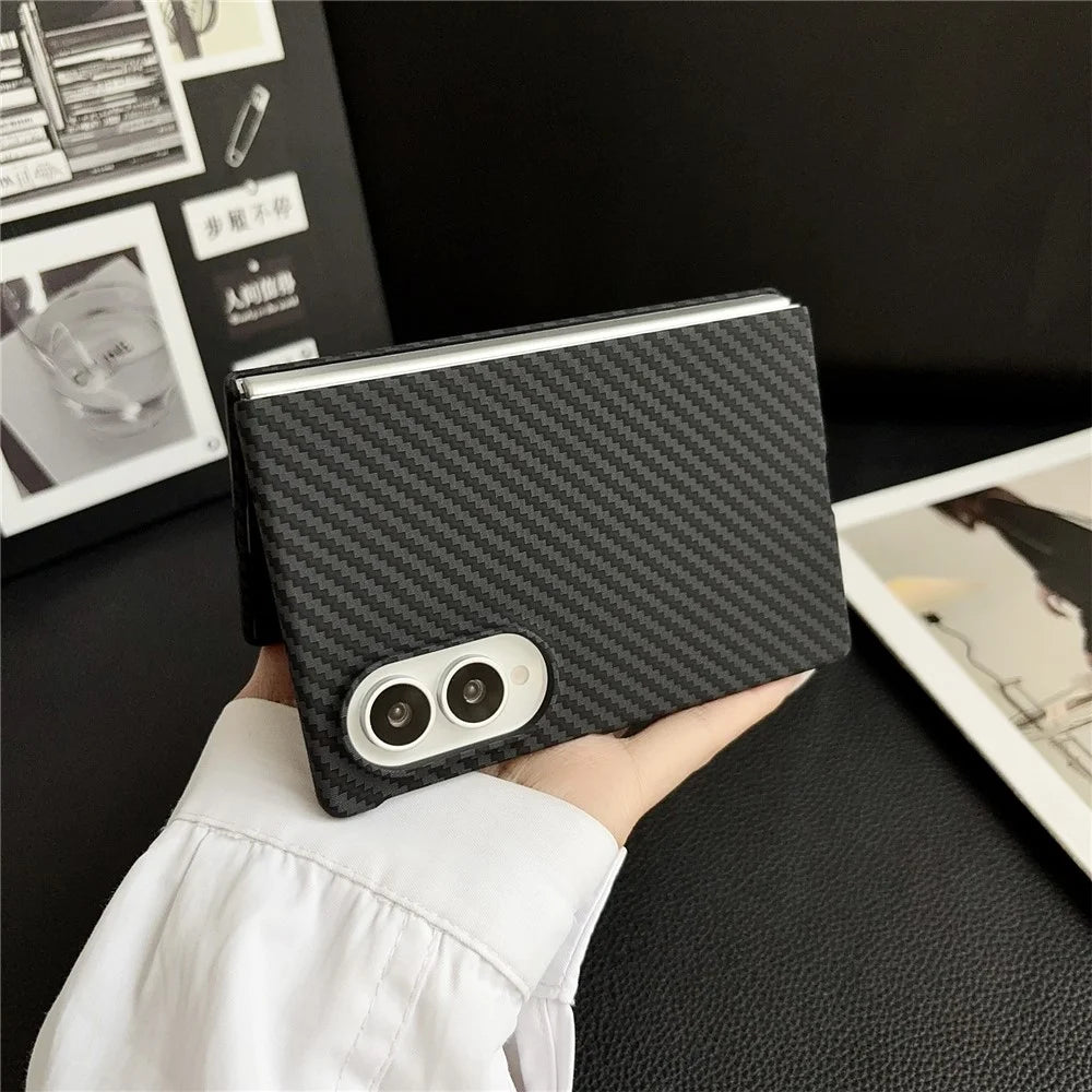 For Samsung Galaxy Z Fold8 Magnetic Case Carbon Fiber Texture PC Phone Cover with Screen Protector - Blue - 6
