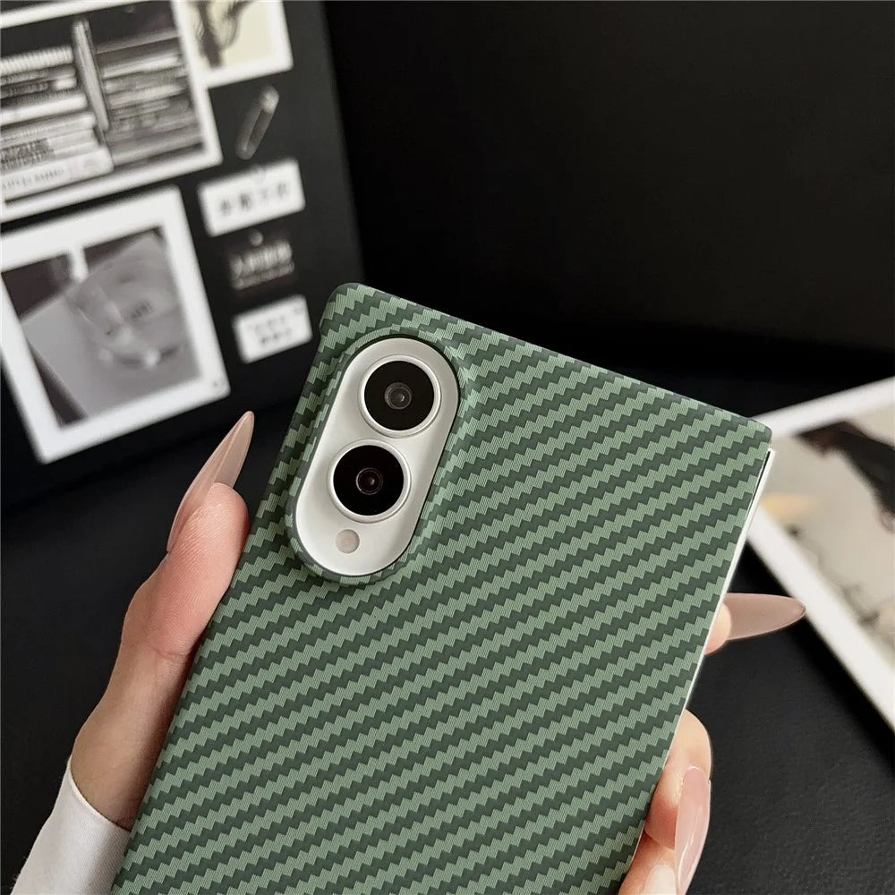 For Samsung Galaxy Z Fold8 Magnetic Case Carbon Fiber Texture PC Phone Cover with Screen Protector - Blue - 7
