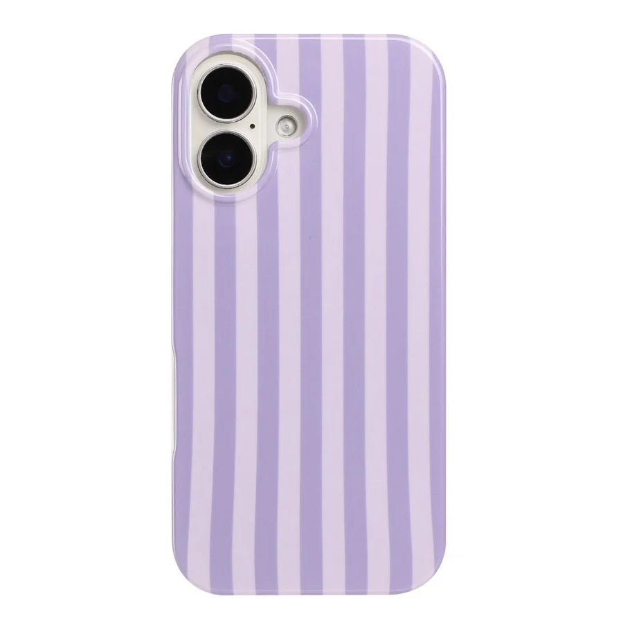 For iPhone 16 Plus Case IMD Stripe TPU Full Coverage Shockproof Phone Protective Cover - Purple - 2