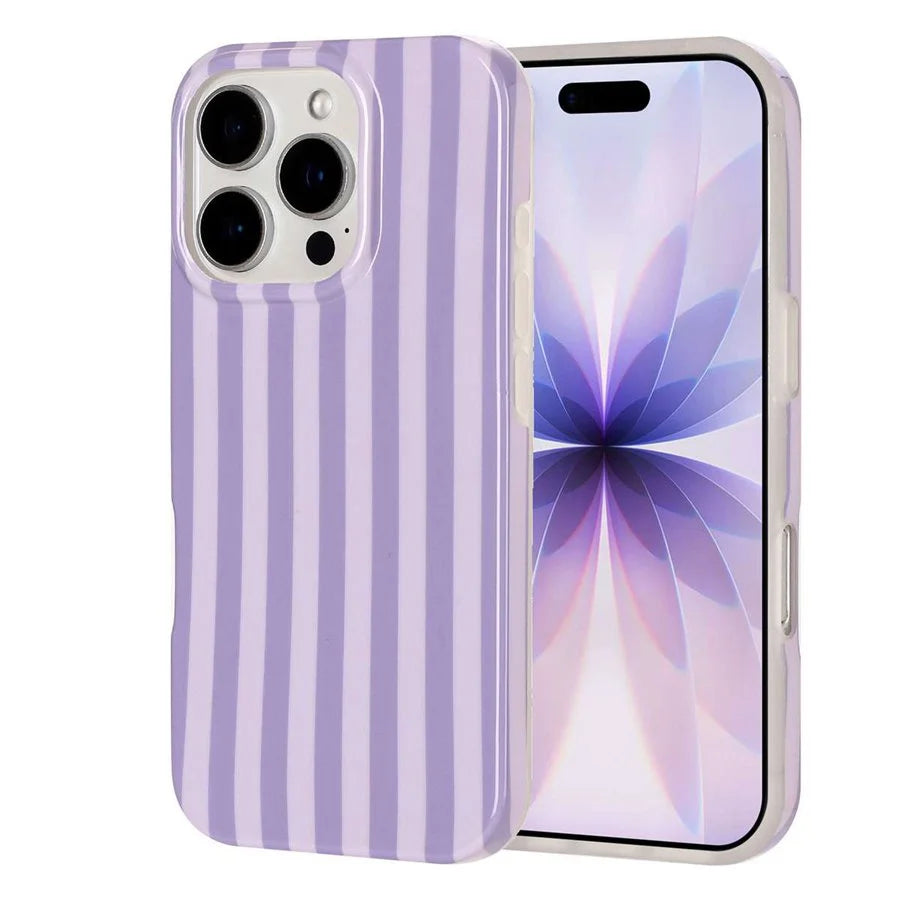 For iPhone 13 Pro Max Case IMD Stripe TPU Full Coverage Shockproof Phone Protective Cover - Purple - 1