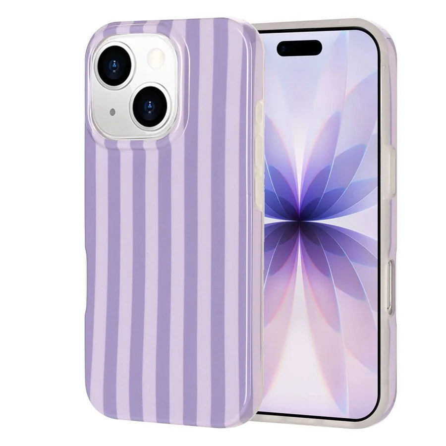 For iPhone 14 Plus / iPhone 15 Plus Case IMD Stripe TPU Full Coverage Shockproof Phone Protective Cover - Purple - 1