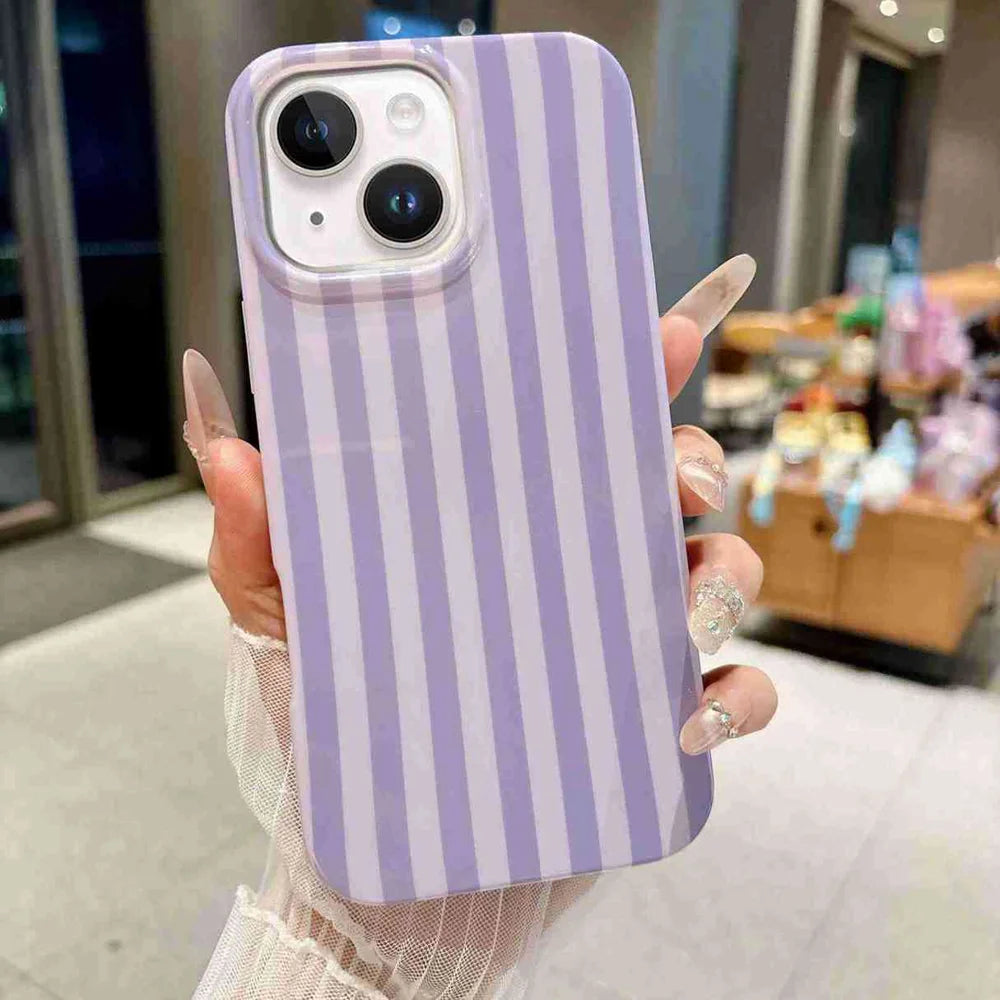For iPhone 14 Plus / iPhone 15 Plus Case IMD Stripe TPU Full Coverage Shockproof Phone Protective Cover - Purple - 5