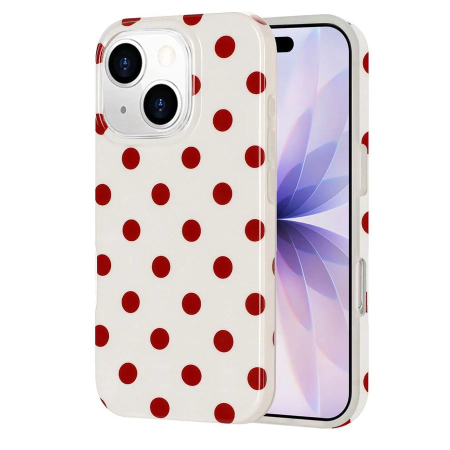 For iPhone 13 / iPhone 14 Case Retro Polka Dot IMD TPU Full Coverage Phone Protective Cover - White - 1