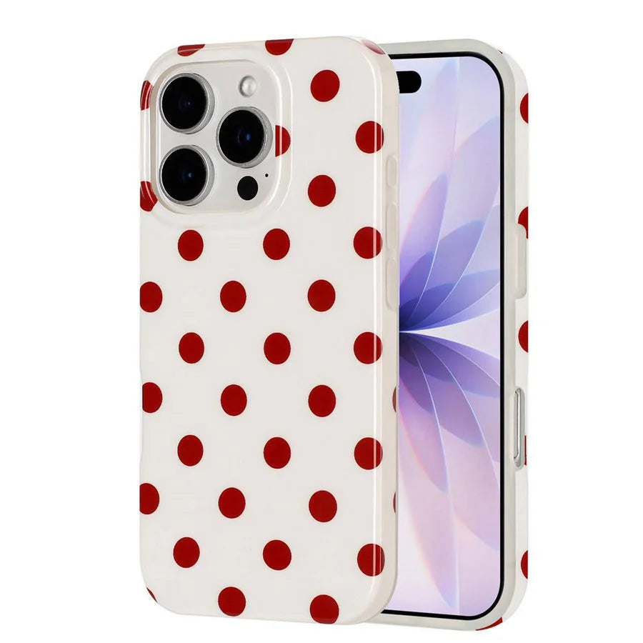 For iPhone 13 Pro Max Case Retro Polka Dot IMD TPU Full Coverage Phone Protective Cover - White - 1