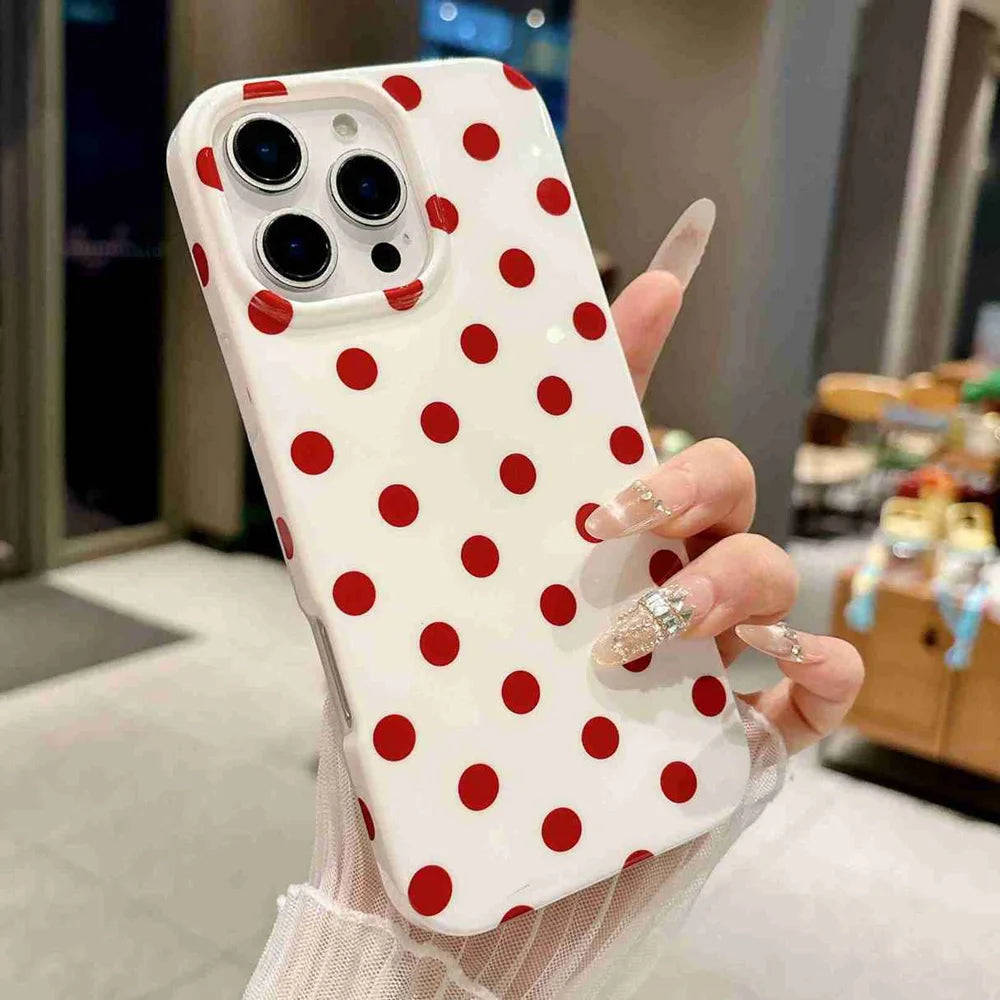 For iPhone 13 Pro Max Case Retro Polka Dot IMD TPU Full Coverage Phone Protective Cover - White - 5