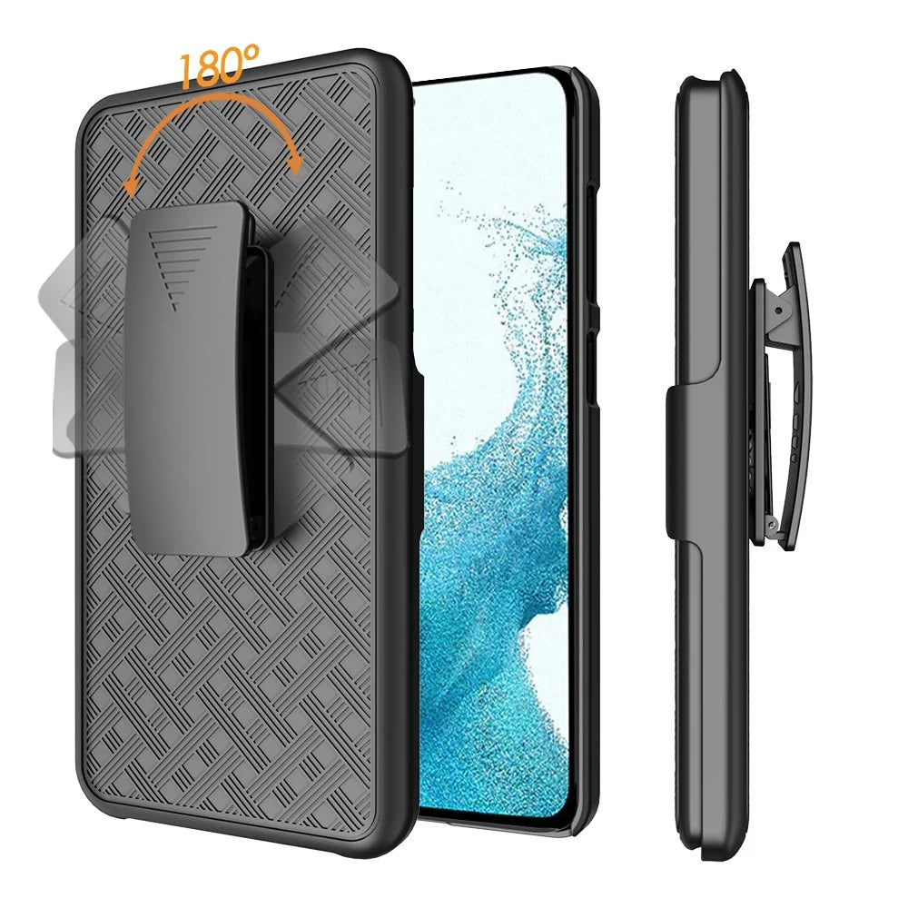 For Samsung Galaxy S23 Shockproof Woven Texture Clip Kickstand PC + TPU Case Sliding Screen Cover Phone Protector - 2