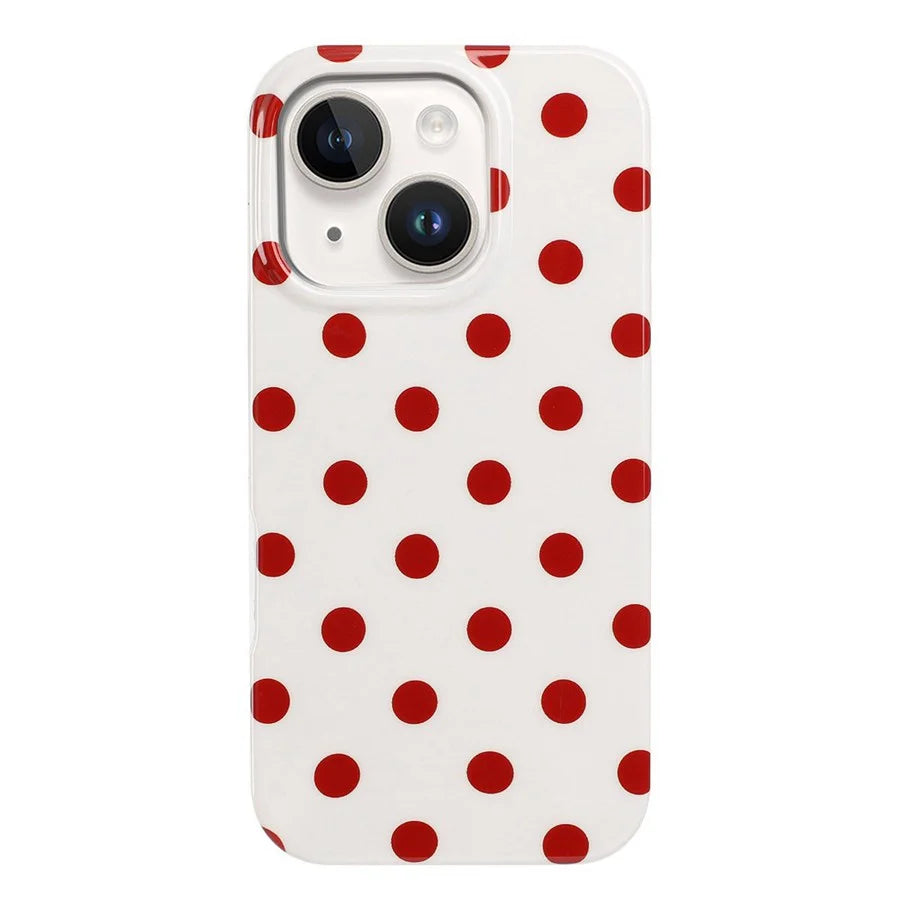 For iPhone 14 Plus / iPhone 15 Plus Case Retro Polka Dot IMD TPU Full Coverage Phone Protective Cover - White - 2
