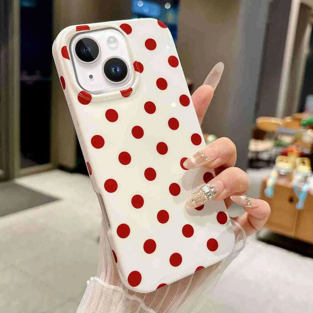 For iPhone 14 Plus / iPhone 15 Plus Case Retro Polka Dot IMD TPU Full Coverage Phone Protective Cover - White - 5
