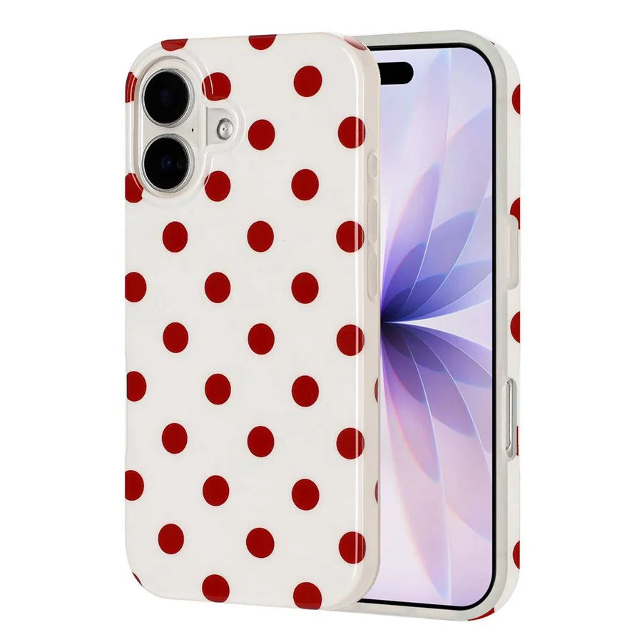 For iPhone 16 Case Retro Polka Dot IMD TPU Full Coverage Phone Protective Cover - White - 1