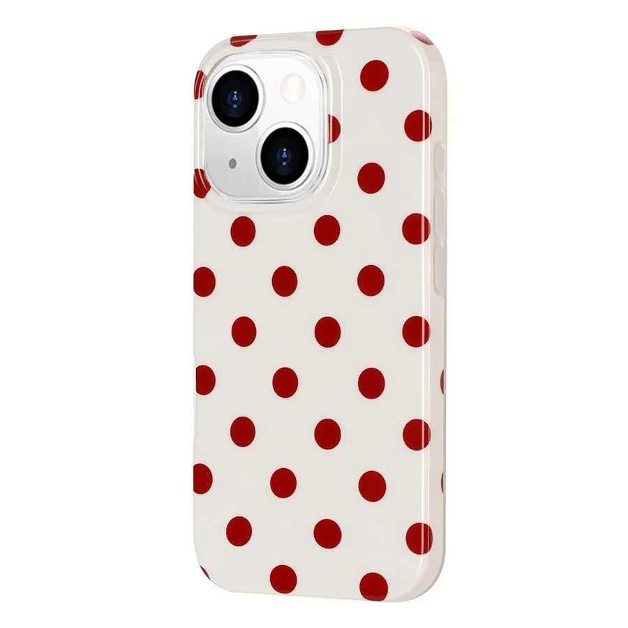 For iPhone 15 Case Retro Polka Dot IMD TPU Full Coverage Phone Protective Cover - White - 3
