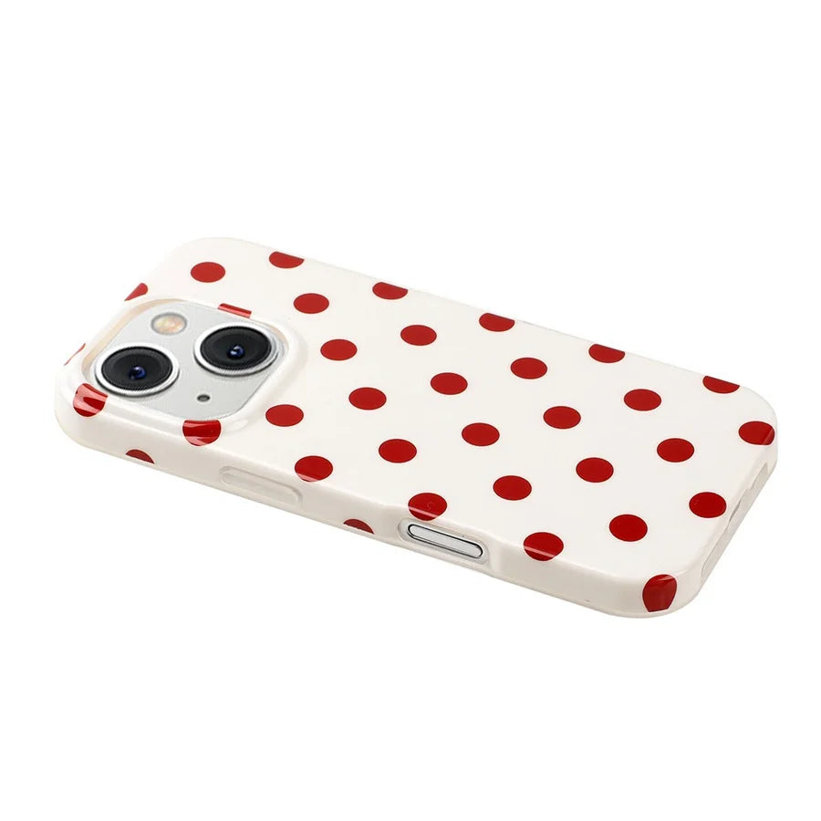 For iPhone 15 Case Retro Polka Dot IMD TPU Full Coverage Phone Protective Cover - White - 4
