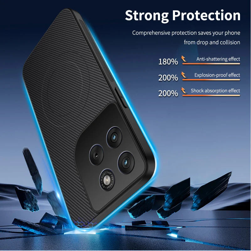 WANLONFENG for Motorola Moto G37 Power 5G TQ1 Series Magnetic Case Carbon Fiber Texture PC TPU Phone Cover with 2Pcs Screen Films - Black - 2