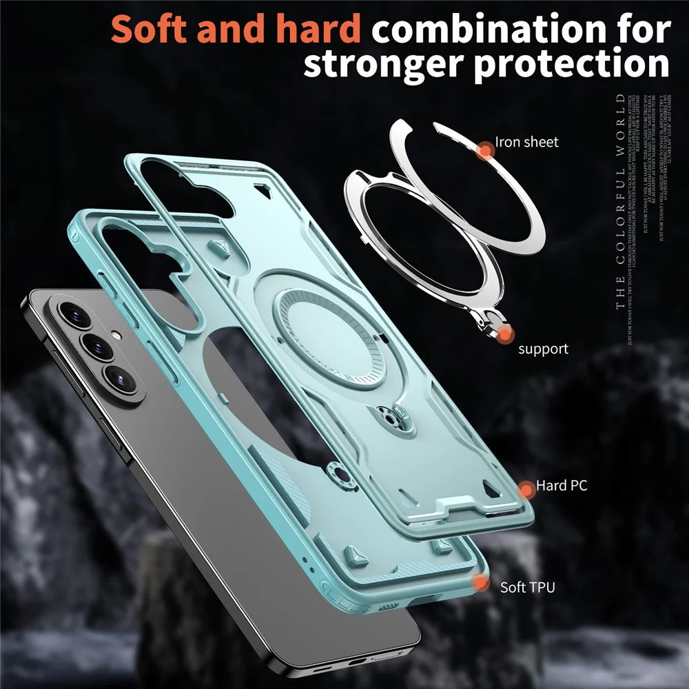 For Samsung Galaxy A57 5G Magnetic Case Military Protection PC + TPU Kickstand Phone Cover - Baby Blue - 6