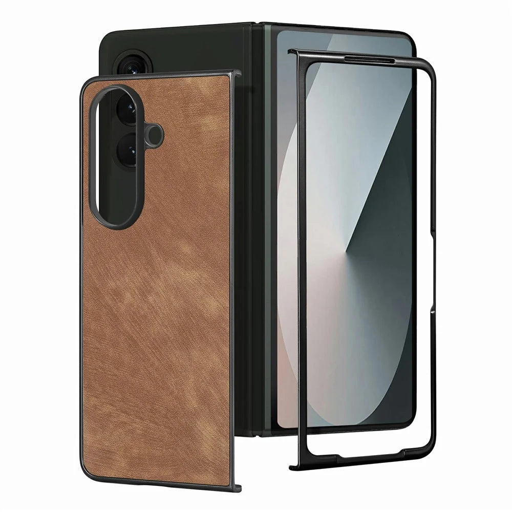 For Samsung Galaxy Z Fold7 5G Case Shockproof Slim Retro Leather Phone Back Cover - Brown - 2