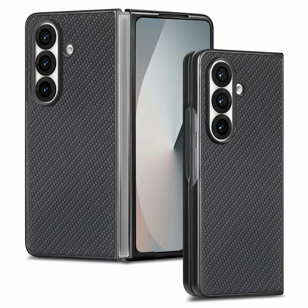 For Samsung Galaxy Z Fold7 5G Case Carbon Fiber Texture PU Leather + PC + TPU Phone Cover - Black - 1
