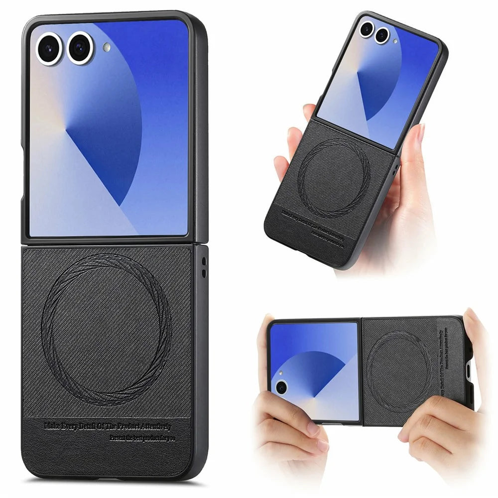 For Samsung Galaxy Z Flip8 Magnetic Case Denim Texture Leather + PC Shockproof Phone Cover - Black - 1