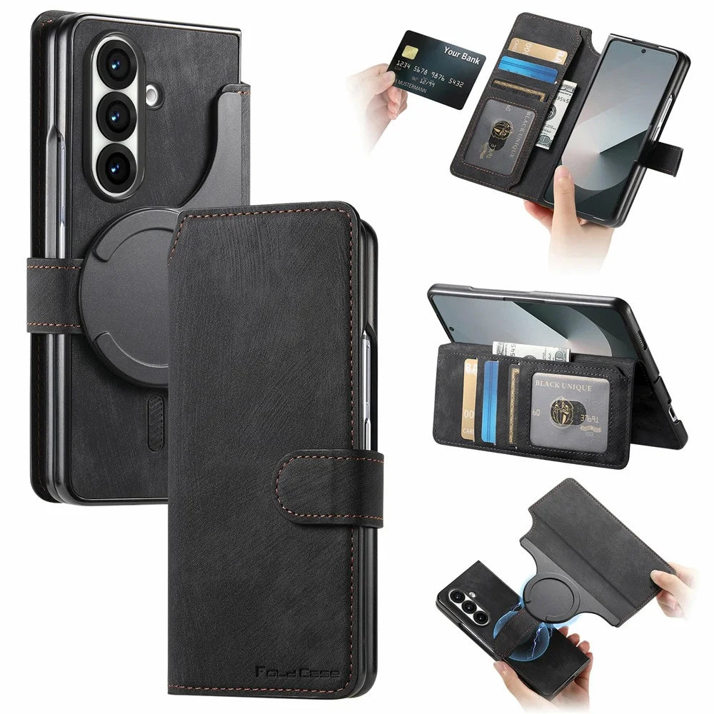 For Samsung Galaxy Z Fold8 Ultra Magnetic Case Detachable Wallet Leather RFID Blocking Foldable Phone Cover - Black - 1
