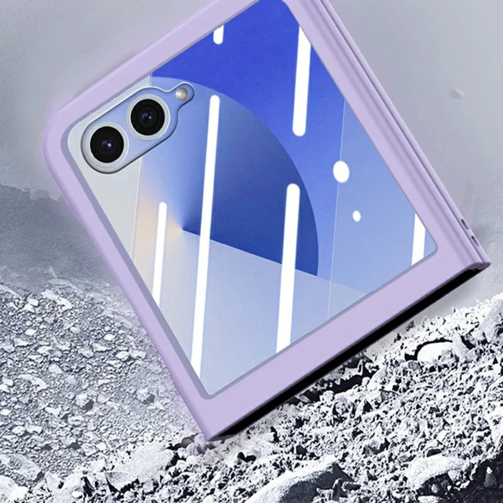 For Samsung Galaxy Z Flip7 5G Case Hard PC Soft-touch Phone Cover with Built-in Tempered Glass Film - Purple - 3