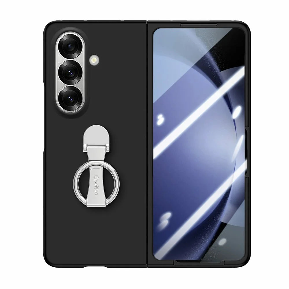 CASENEO for Samsung Galaxy Z Fold8 Ultra Case Ring Kickstand Skin-feel PC Phone Cover with Screen Protector - Black - 6