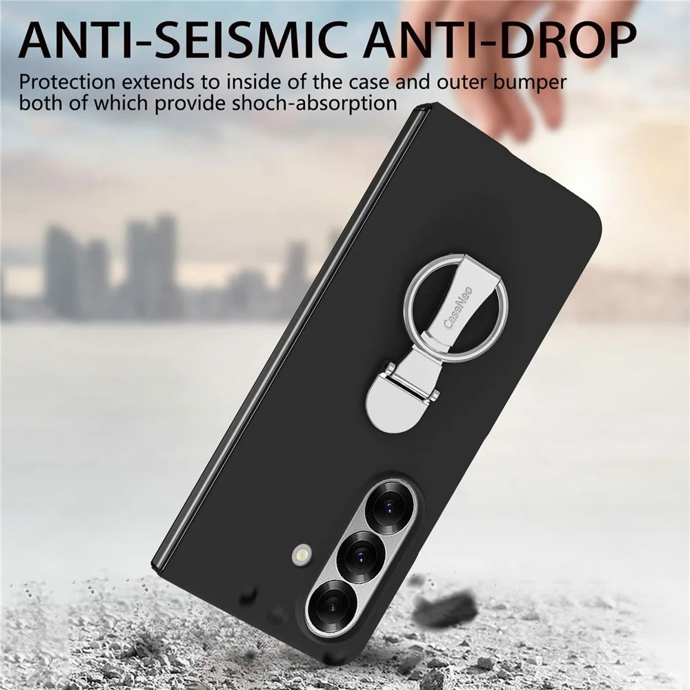 CASENEO for Samsung Galaxy Z Fold8 Ultra Case Ring Kickstand Skin-feel PC Phone Cover with Screen Protector - Black - 7