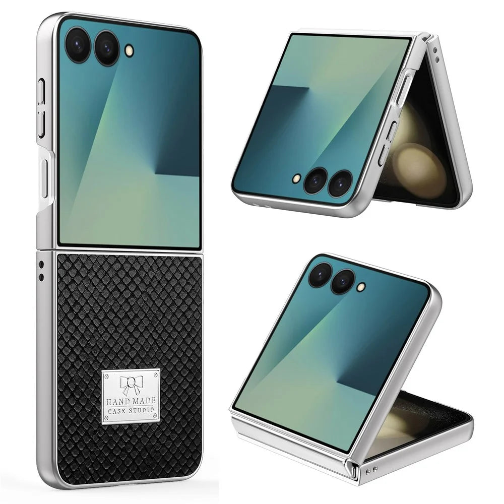 For Samsung Galaxy Z Flip8 Case Snake Pattern Leather + PC Anti-fingerprint Phone Cover - Black - 1