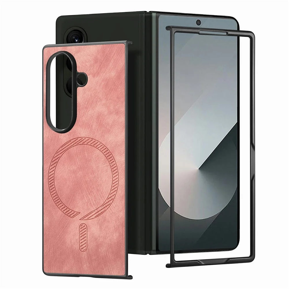 For Samsung Galaxy Z Fold8 Ultra Magnetic Case Vintage Leather + PC Protective Phone Cover - Pink - 2