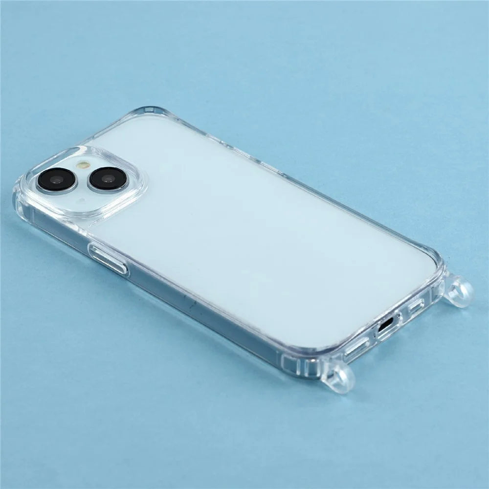 For iPhone 14 Plus Case PC+TPU 1.5mm Clear Phone Cover with Lanyard Holes - Transparent - 4