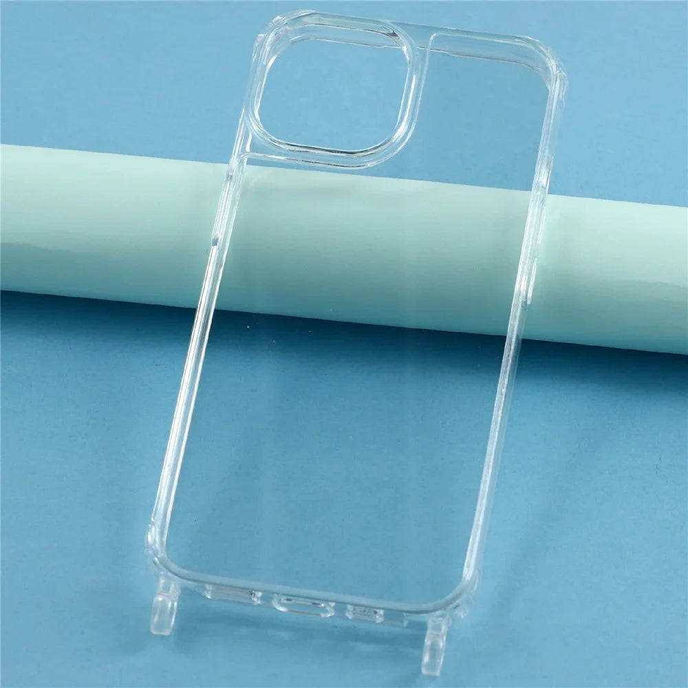 For iPhone 14 Plus Case PC+TPU 1.5mm Clear Phone Cover with Lanyard Holes - Transparent - 6