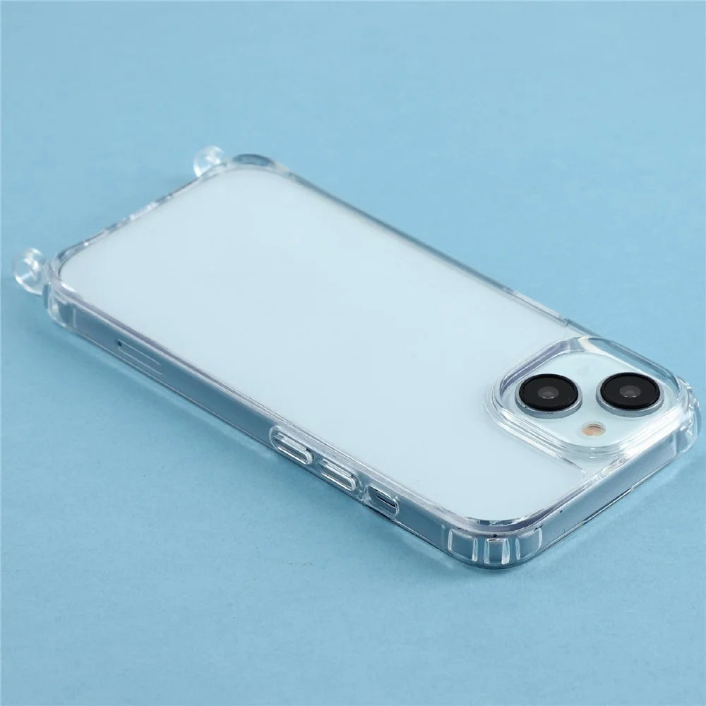 For iPhone 13 Case PC+TPU 1.5mm Clear Phone Cover with Lanyard Holes - Transparent - 5