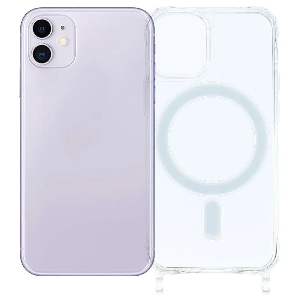 For iPhone 11 Magnetic Case TPU+PC 1.5mm Clear Phone Cover with Lanyard Holes - Transparent - 1