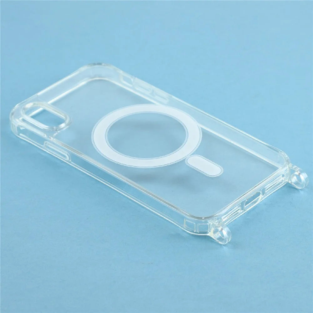 For iPhone XS Max 6.5 inch Magnetic Case TPU+PC 1.5mm Clear Phone Cover with Lanyard Holes - Transparent - 4