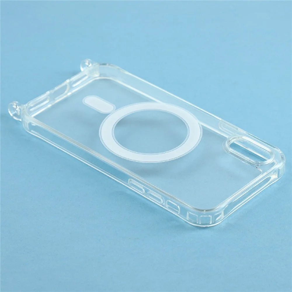 For iPhone XS Max 6.5 inch Magnetic Case TPU+PC 1.5mm Clear Phone Cover with Lanyard Holes - Transparent - 5