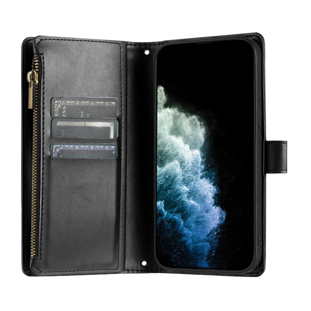 For TCL K70 Nxtpaper 5G Leather Case Zipper Wallet Stand Shockproof Phone Cover with Wrist Strap - Black - 3