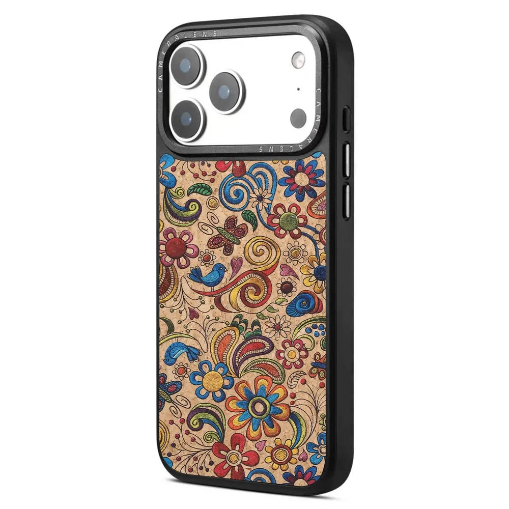 DENIOR A28 for iPhone 17 Pro Magnetic Case Floral Embroidery Leather + PC + TPU Phone Cover - Khaki - 1