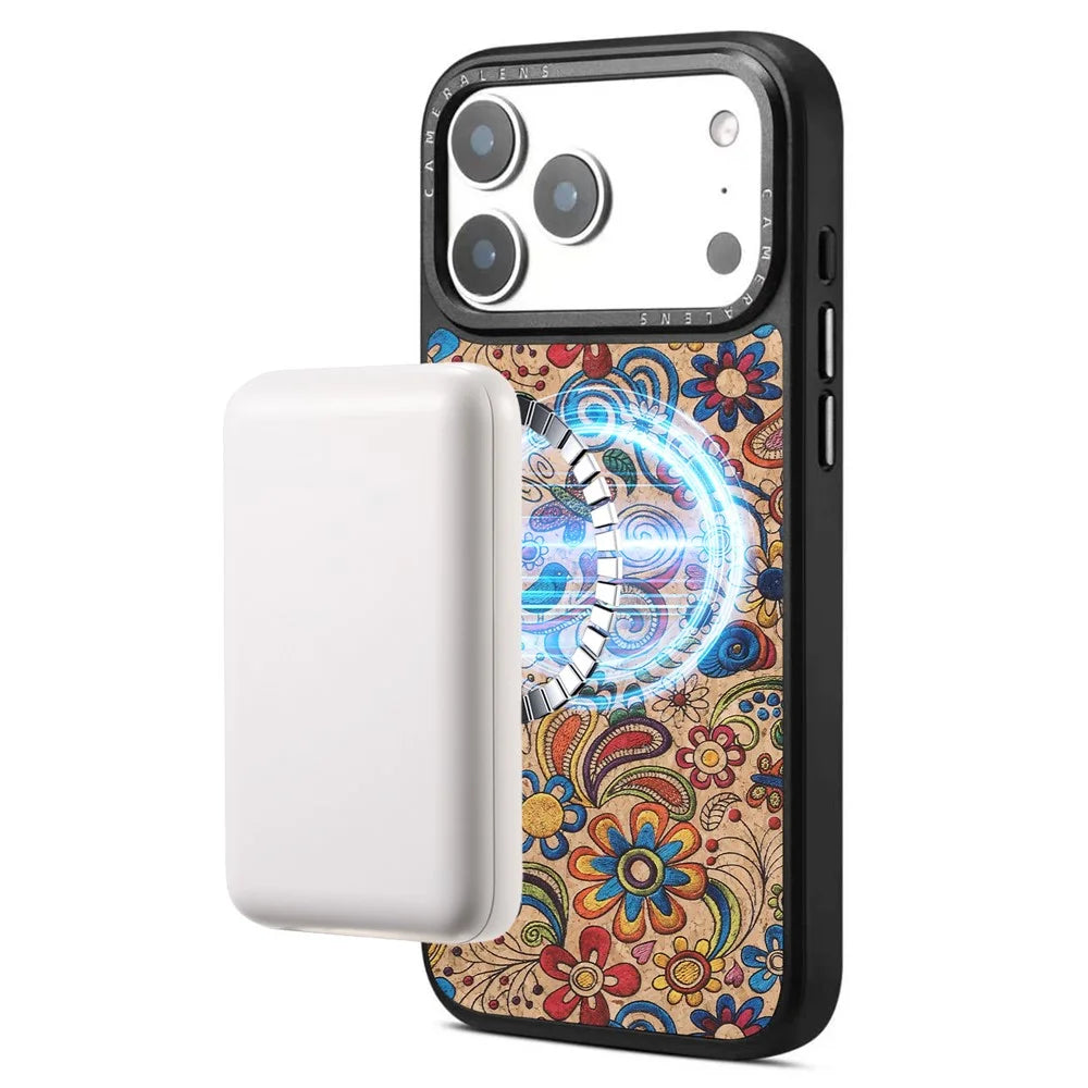 DENIOR A28 for iPhone 17 Pro Magnetic Case Floral Embroidery Leather + PC + TPU Phone Cover - Khaki - 3