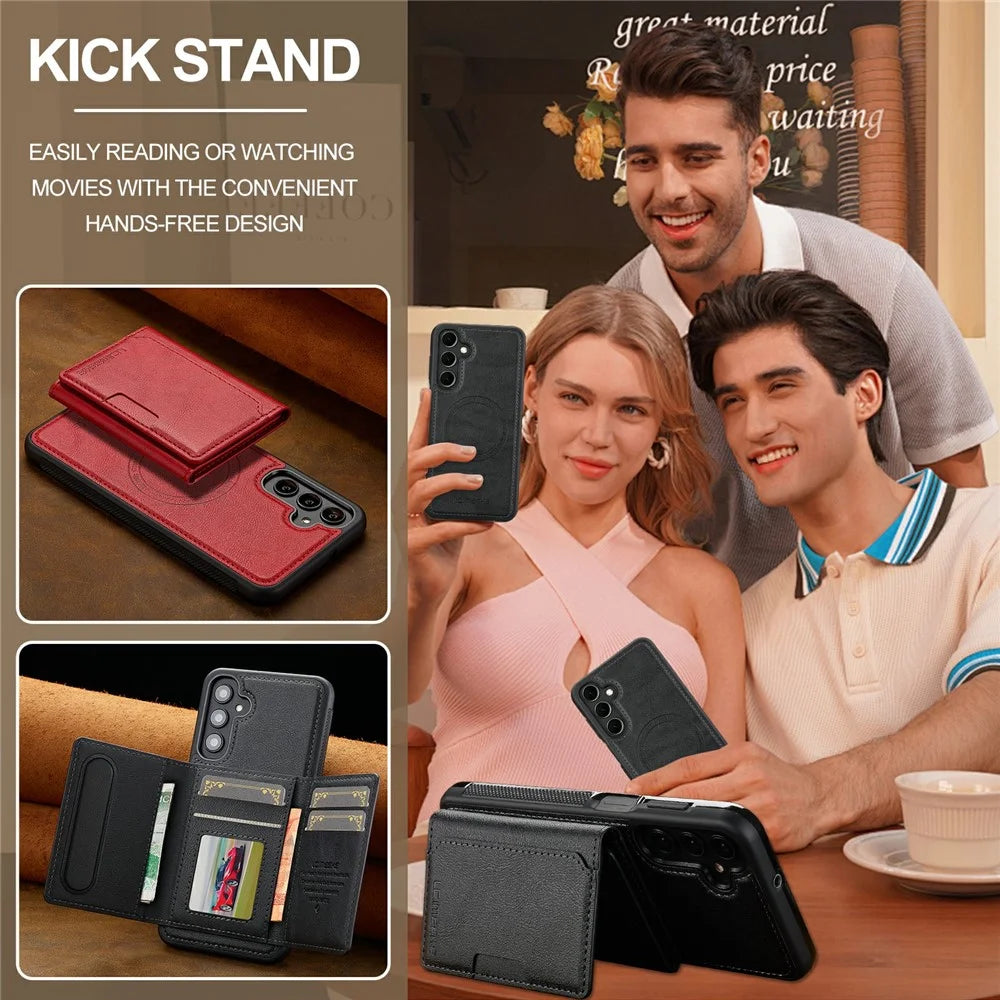 LC.IMEEKE L5 for Samsung Galaxy A18 4G Magnetic Phone Case Leather Back Cover with Detachable Card Holder - Red - 5