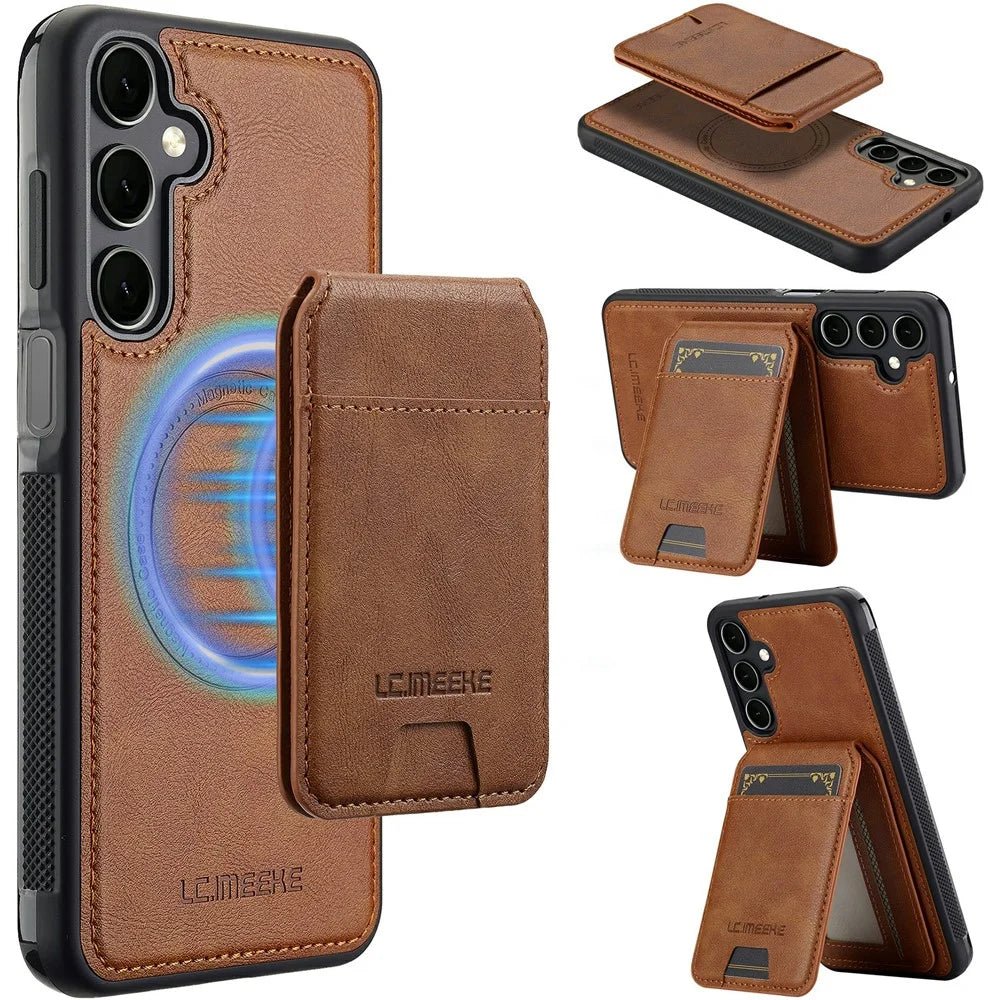 LC.IMEEKE L3 For Samsung Galaxy A18 4G Magnetic Case Detachable Card Holder Leather TPU Mobile Cover - Brown - 1