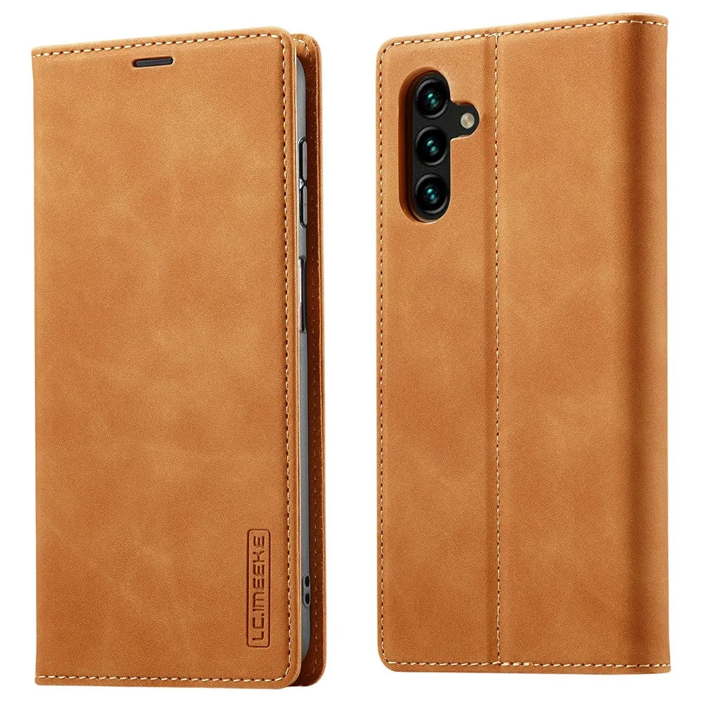 LC.IMEEKE For Samsung Galaxy A18 4G Case Wallet Microfiber Leather Phone Cover - Brown - 1