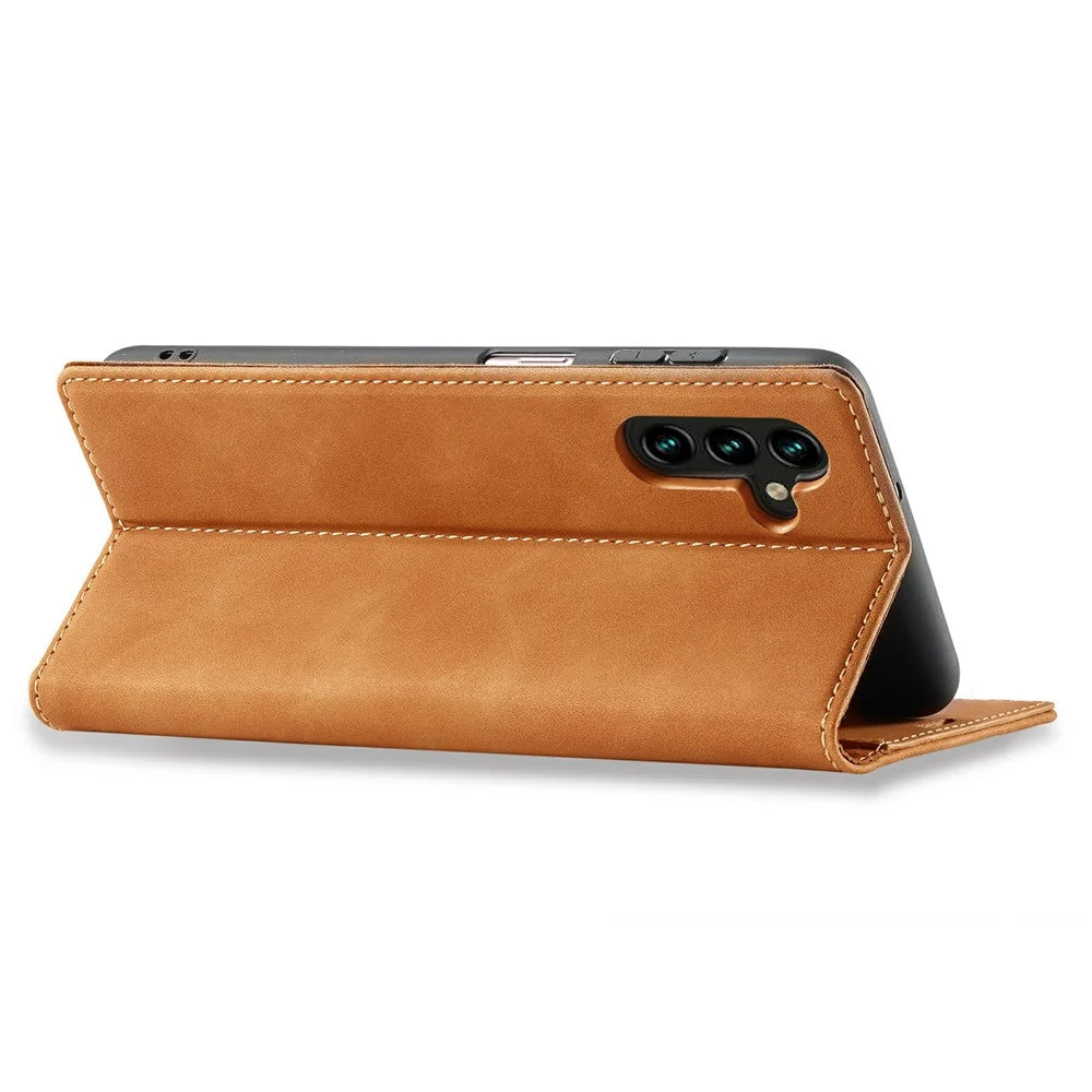 LC.IMEEKE For Samsung Galaxy A18 4G Case Wallet Microfiber Leather Phone Cover - Brown - 4