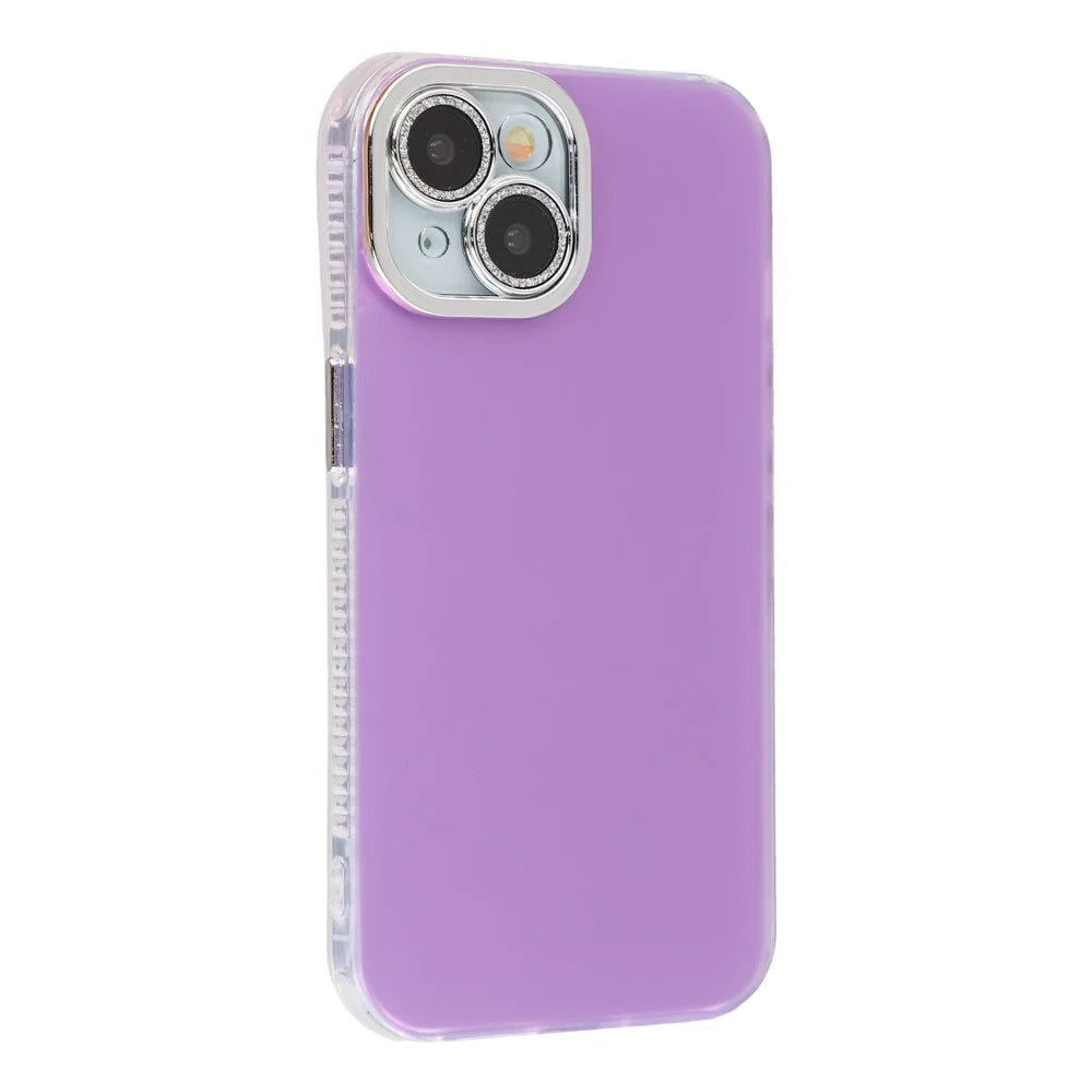 For iPhone 15 Case PC + TPU IMD Phone Cover with Electroplated Camera Frame - Lilac Purple - 1