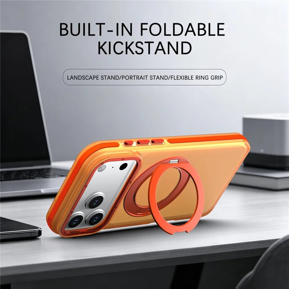 For iPhone 18 Pro / 17 Pro Case Rotating Kickstand Contrasting Color Design PC + TPU Phone Cover - Orange - 2