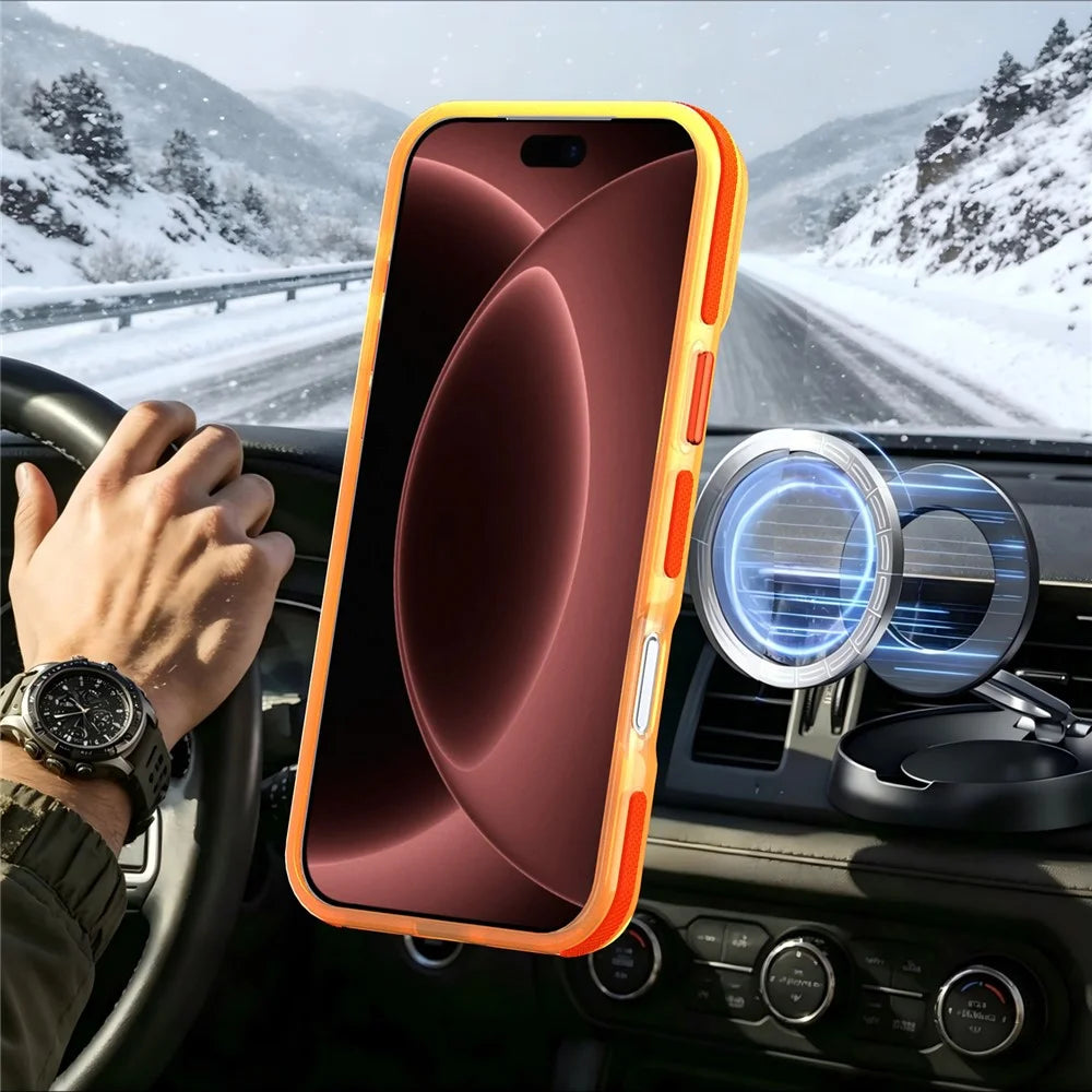 For iPhone 18 Pro / 17 Pro Case Rotating Kickstand Contrasting Color Design PC + TPU Phone Cover - Orange - 6