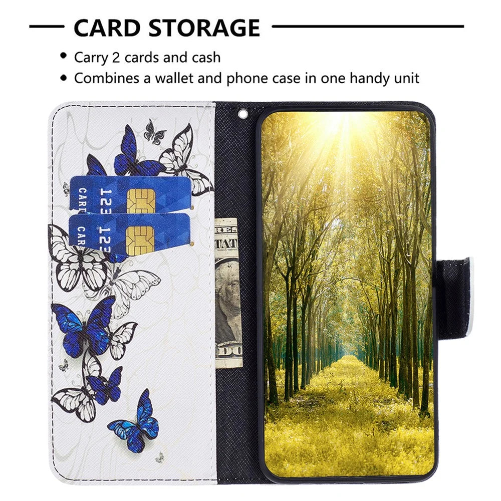 For Samsung Galaxy A34 5G Leather Case Pattern Printing Wallet Stand Flip Mobile Cover - Butterflies - 3