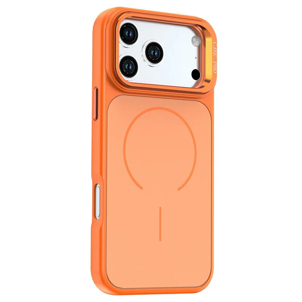 For iPhone 18 Pro / 17 Pro Case Skin-touch PC + TPU Magnetic Phone Cover with Lens Frame Kickstand - Orange - 2