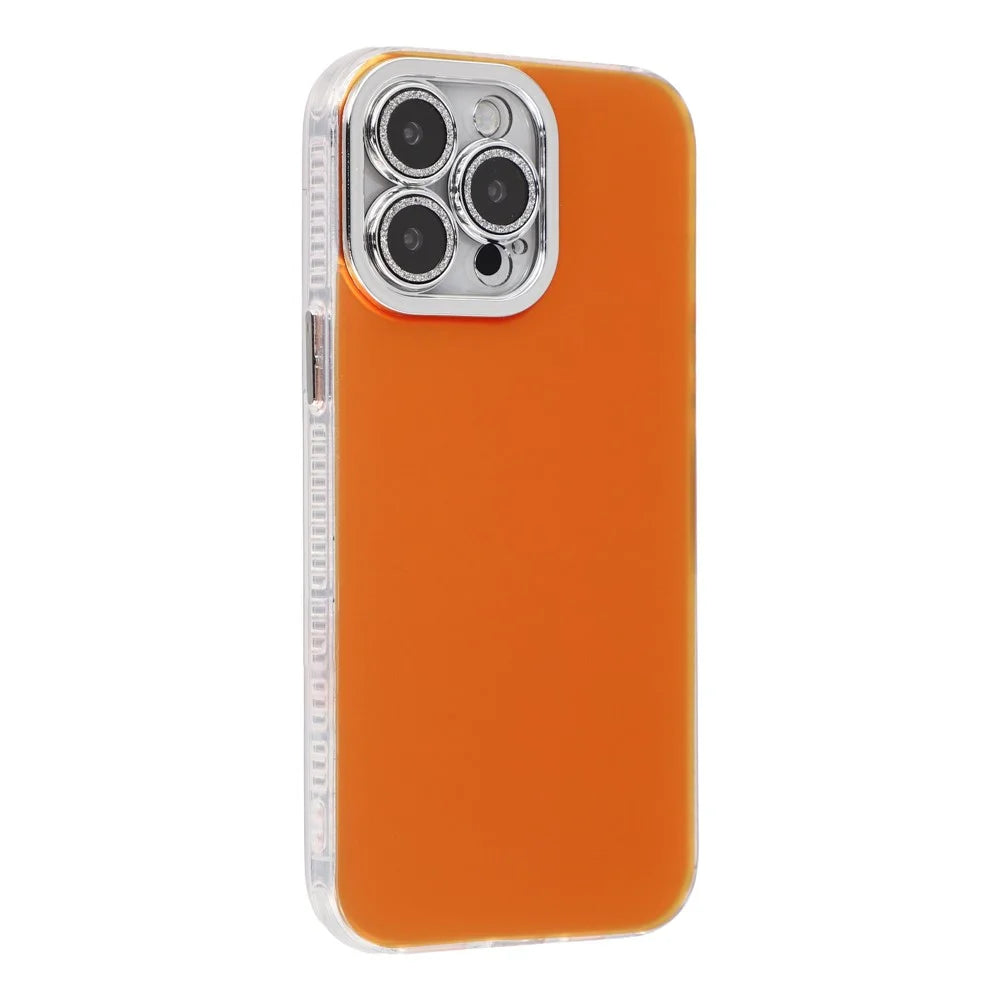 For iPhone 14 Pro Case PC + TPU IMD Phone Cover with Electroplated Camera Frame - Vibrant Orange - 1